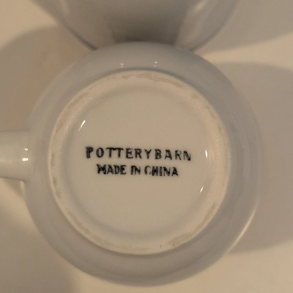 Pottery Barn Ceramic 12 Ounce Club Blue Coffee Mug Set.